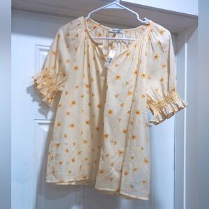 Smocked Button-Up Top in French Daisies Madwell XS Floral Top